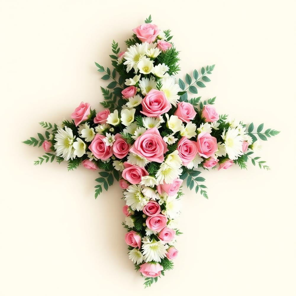 Cruz Floral Rosa & Blanca